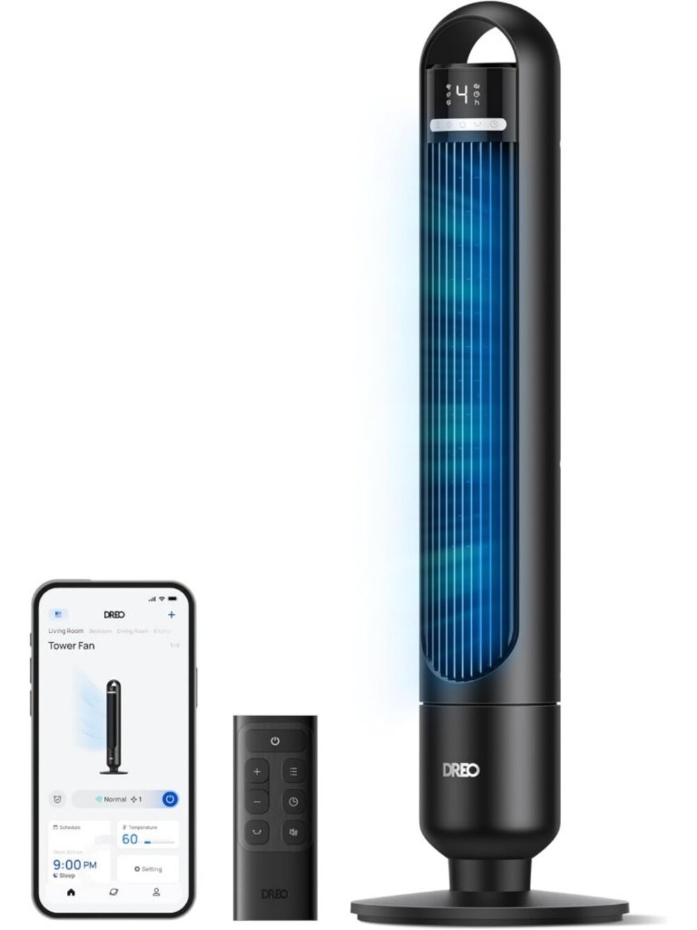 Quiet Oscillating Tower Fan with 4 Speeds & Modes, Remote/App Control, 28dB